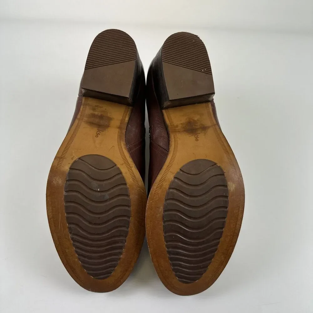 Clarks Artisan Maypearl Ramie Ankle Boot Brown Leather Zip Block Heel‎ Womens 10